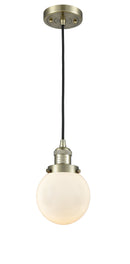 Innovations Lighting Beacon 1-100 watt 6 inch Antique Brass Mini Pendant Matte White Cased glass 201CABG2016