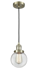 Innovations Lighting Beacon 1-100 watt 6 inch Antique Brass Mini Pendant Clear glass 201CABG2026