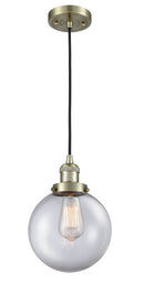 Innovations Lighting Beacon 1-100 watt 8 inch Antique Brass Mini Pendant Clear glass 201CABG2028