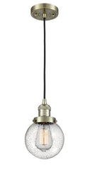 Innovations Lighting Beacon 1-100 watt 6 inch Antique Brass Mini Pendant Seedy glass 201CABG2046