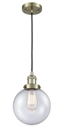 Innovations Lighting Beacon 1-100 watt 8 inch Antique Brass Mini Pendant Seedy glass 201CABG2048