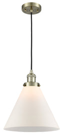 Innovations Lighting X-Large Cone 1-100 watt 12 inch Antique Brass Mini Pendant Matte White Cased glass 201CABG41L
