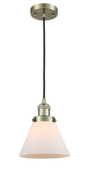 Innovations Lighting Large Cone 1-100 watt 8 inch Antique Brass Mini Pendant Matte White Cased glass 201CABG41