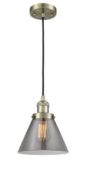 Innovations Lighting Large Cone 1-100 watt 8 inch Antique Brass Mini Pendant Smoked glass 201CABG43