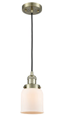 Innovations Lighting Small Bell 1-100 watt 5 inch Antique Brass Mini Pendant Matte White Cased glass 201CABG51