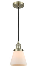 Innovations Lighting Small Cone 1-100 watt 6 inch Antique Brass Mini Pendant Matte White Cased glass 201CABG61