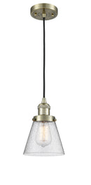 Innovations Lighting Small Cone 1-100 watt 6 inch Antique Brass Mini Pendant Seedy glass 201CABG64