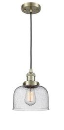 Innovations Lighting Large Bell 1-100 watt 8 inch Antique Brass Mini Pendant Seedy glass 201CABG74