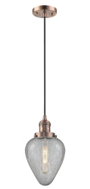 Innovations Lighting Geneseo 1-100 watt 6.5 inch Antique Copper Mini Pendant Clear Crackle glass 201CACG165