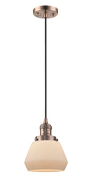 Innovations Lighting Fulton 1-100 watt 7 inch Antique Copper Mini Pendant Matte White Cased glass 201CACG171