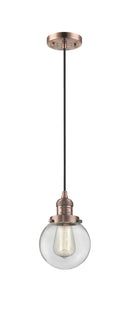 Innovations Lighting Beacon 1-100 watt 6 inch Antique Copper Mini Pendant Clear glass 201CACG2026