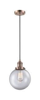 Innovations Lighting Beacon 1-100 watt 6 inch Antique Copper Mini Pendant Clear glass 201CACG2028