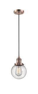 Innovations Lighting Beacon 1-100 watt 6 inch Antique Copper Mini Pendant Seedy glass 201CACG2046