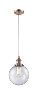Innovations Lighting Beacon 1-100 watt 6 inch Antique Copper Mini Pendant Seedy glass 201CACG2048