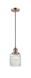 Innovations Lighting Colton 1-100 watt 8 inch Antique Copper Mini Pendant Thick Clear Halophane glass 201CACG302