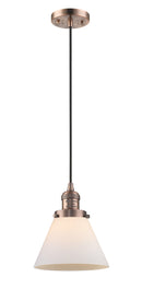 Innovations Lighting Large Cone 1-100 watt 8 inch Antique Copper Mini Pendant Matte White Cased glass 201CACG41
