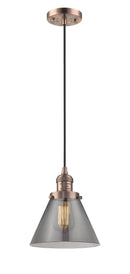 Innovations Lighting Large Cone 1-100 watt 8 inch Antique Copper Mini Pendant Smoked glass 201CACG43
