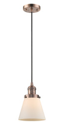 Innovations Lighting Small Cone 1-100 watt 6 inch Antique Copper Mini Pendant Matte White Cased glass 201CACG61