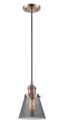 Innovations Lighting Small Cone 1-100 watt 6 inch Antique Copper Mini Pendant Smoked glass 201CACG63