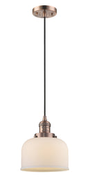 Innovations Lighting Large Bell 1-100 watt 8 inch Antique Copper Mini Pendant Matte White Cased glass 201CACG71