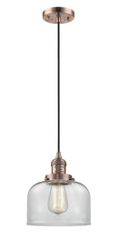 Innovations Lighting Large Bell 1-100 watt 8 inch Antique Copper Mini Pendant Clear glass 201CACG72