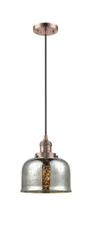 Innovations Lighting Large Bell 1-100 watt 8 inch Antique Copper Mini Pendant Silver Plated Mercury glass 201CACG78