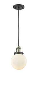 Innovations Lighting Beacon 1-100 watt 6 inch Black Antique Brass Mini Pendant Matte White Cased glass 201CBABG2016