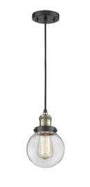 Innovations Lighting Beacon 1-100 watt 6 inch Black Antique Brass Mini Pendant Clear glass 201CBABG2026