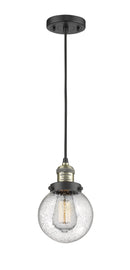 Innovations Lighting Beacon 1-100 watt 6 inch Black Antique Brass Mini Pendant Seedy glass 201CBABG2046