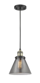 Innovations Lighting Large Cone 1-100 watt 8 inch Black Antique Brass Mini Pendant Smoked glass 201CBABG43