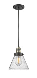 Innovations Lighting Large Cone 1-100 watt 8 inch Black Antique Brass Mini Pendant Seedy glass 201CBABG44