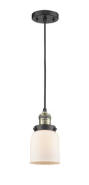 Innovations Lighting Small Bell 1-100 watt 5 inch Black Antique Brass Mini Pendant Matte White Cased glass 201CBABG51