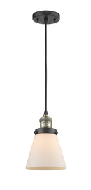 Innovations Lighting Small Cone 1-100 watt 6 inch Black Antique Brass Mini Pendant Matte White Cased glass 201CBABG61