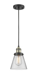 Innovations Lighting Small Cone 1-100 watt 6 inch Black Antique Brass Mini Pendant Clear glass 201CBABG62