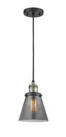 Innovations Lighting Small Cone 1-100 watt 6 inch Black Antique Brass Mini Pendant Smoked glass 201CBABG63