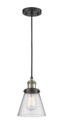 Innovations Lighting Small Cone 1-100 watt 6 inch Black Antique Brass Mini Pendant Seedy glass 201CBABG64