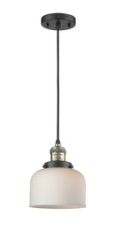 Innovations Lighting Large Bell 1-100 watt 8 inch Black Antique Brass Mini Pendant Matte White Cased glass 201CBABG71