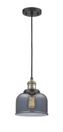 Innovations Lighting Large Bell 1-100 watt 8 inch Black Antique Brass Mini Pendant Smoked glass 201CBABG73