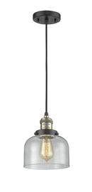 Innovations Lighting Large Bell 1-100 watt 8 inch Black Antique Brass Mini Pendant Seedy glass 201CBABG74