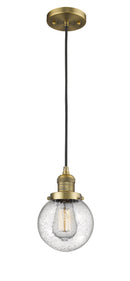 Innovations Lighting Beacon 1-100 watt 6 inch Brushed Brass Mini Pendant Seedy glass 201CBBG2046