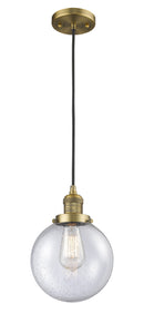 Innovations Lighting Beacon 1-100 watt 8 inch Brushed Brass Mini Pendant Seedy glass 201CBBG2048