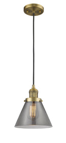 Innovations Lighting Large Cone 1-100 watt 8 inch Brushed Brass Mini Pendant Smoked glass 201CBBG43