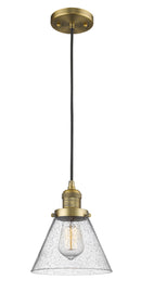 Innovations Lighting Large Cone 1-100 watt 8 inch Brushed Brass Mini Pendant Seedy glass 201CBBG44