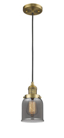 Innovations Lighting Small Bell 1-100 watt 5 inch Brushed Brass Mini Pendant Smoked glass 201CBBG53