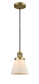 Innovations Lighting Small Cone 1-100 watt 6 inch Brushed Brass Mini Pendant Matte White Cased glass 201CBBG61