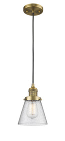 Innovations Lighting Small Cone 1-100 watt 6 inch Brushed Brass Mini Pendant Seedy glass 201CBBG64