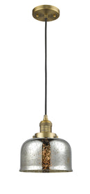 Innovations Lighting Large Bell 1-100 watt 8 inch Brushed Brass Mini Pendant Silver Plated Mercury glass 201CBBG78