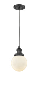 Innovations Lighting Beacon 1-100 watt 6 inch Black Mini Pendant Matte White Cased glass 201CBKG2016