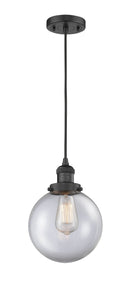 Innovations Lighting Beacon 1-100 watt 8 inch Black Mini Pendant Clear glass 201CBKG2028