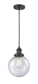 Innovations Lighting Beacon 1-100 watt 8 inch Black Mini Pendant Seedy glass 201CBKG2048